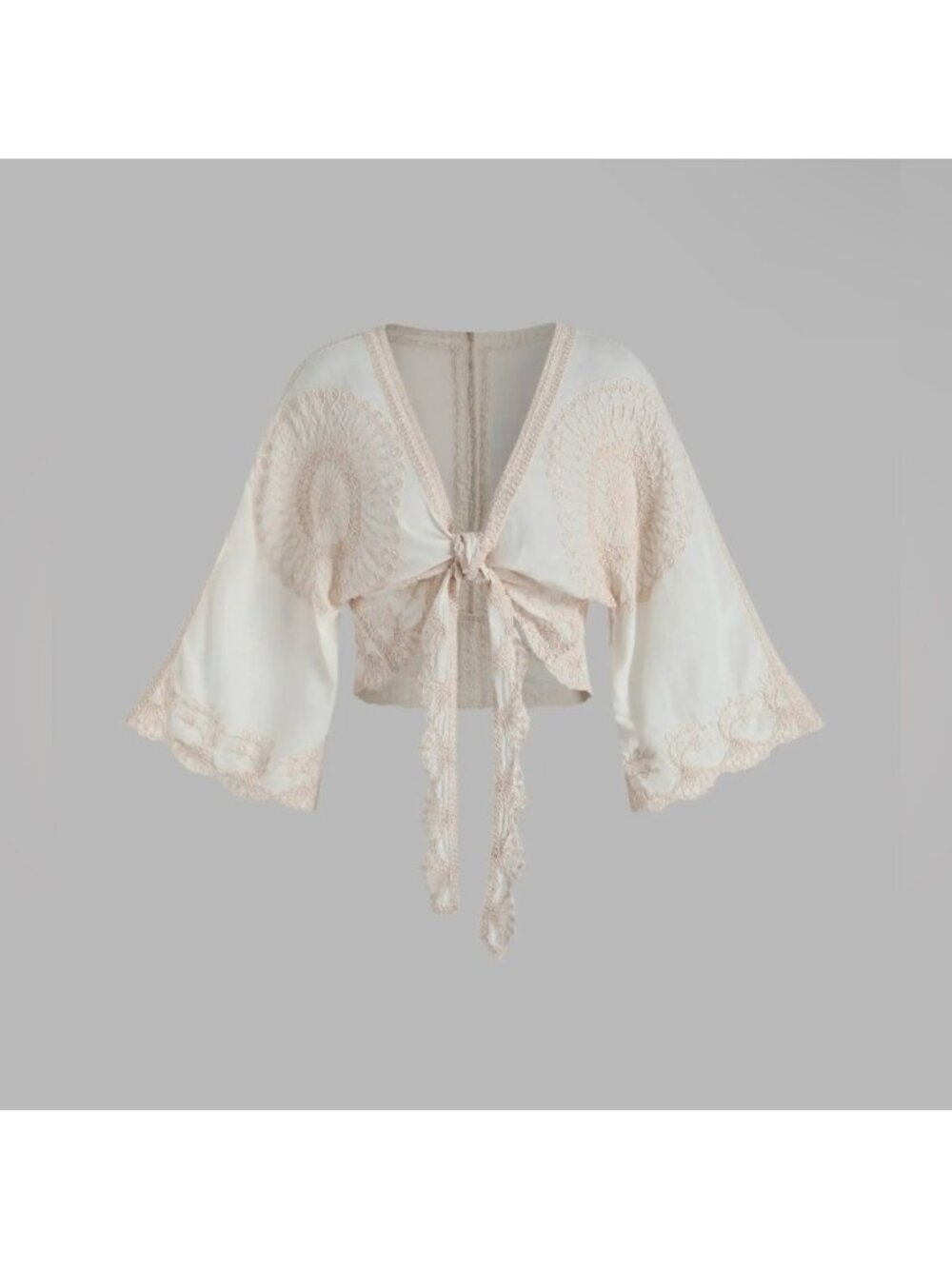 BOHO TIE FRONT EMBROIDERED TOP - XL